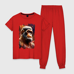 Пижама хлопковая женская Планета обезьян, цвет: красный