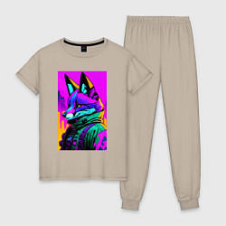 Пижама хлопковая женская Cool fox - cyberpunk - neural network, цвет: миндальный