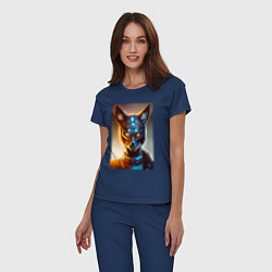 Пижама хлопковая женская Cyber-fox - neural network, цвет: тёмно-синий — фото 2