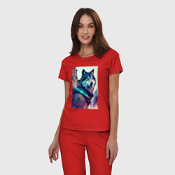 Пижама хлопковая женская Волк - житель мегаполиса, цвет: красный — фото 2