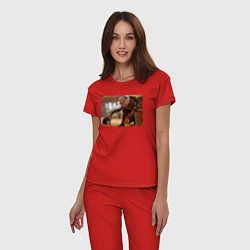 Пижама хлопковая женская Ассасин гладит кота, цвет: красный — фото 2