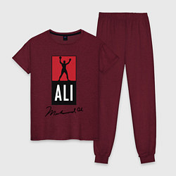 Пижама хлопковая женская Muhammad Ali boxer, цвет: меланж-бордовый