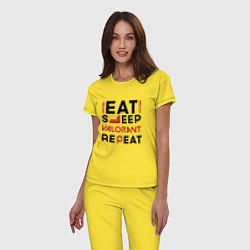 Пижама хлопковая женская Надпись: eat sleep Valorant repeat, цвет: желтый — фото 2