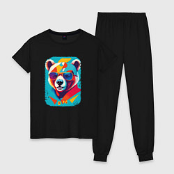 Пижама хлопковая женская Pop-Art Panda, цвет: черный