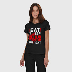 Пижама хлопковая женская Надпись eat sleep Red Dead Redemption repeat, цвет: черный — фото 2