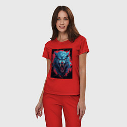 Пижама хлопковая женская Синий волк красные брызги, цвет: красный — фото 2