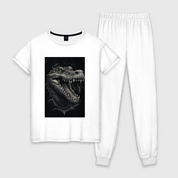 Пижама хлопковая женская Крокодил стиль тату, цвет: белый