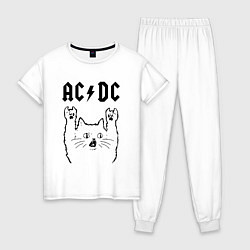 Пижама хлопковая женская AC DC - rock cat, цвет: белый