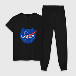Пижама хлопковая женская Коты - исследователи Космоса, цвет: черный