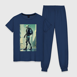 Пижама хлопковая женская Skeleton - cyberpunk - metropolis, цвет: тёмно-синий