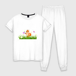 Пижама хлопковая женская Лисёнок с ромашкой, цвет: белый