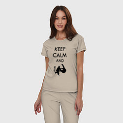 Пижама хлопковая женская Keep calm and judo, цвет: миндальный — фото 2