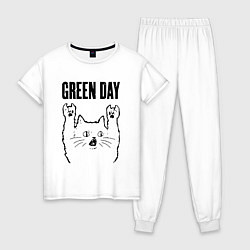 Пижама хлопковая женская Green Day - rock cat, цвет: белый