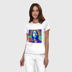 Пижама хлопковая женская Kurt Cobain Glitch Art, цвет: белый — фото 2