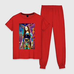 Пижама хлопковая женская Мона Лиза наших дней - нейросеть - фантазия, цвет: красный