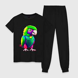 Пижама хлопковая женская Мультяшный попугай, цвет: черный
