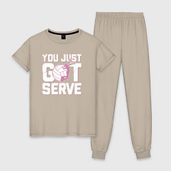 Пижама хлопковая женская Just got serve, цвет: миндальный