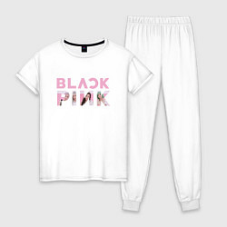 Пижама хлопковая женская Blackpink logo Jisoo Lisa Jennie Rose, цвет: белый