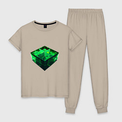 Пижама хлопковая женская Куб из зелёного кристалла, цвет: миндальный