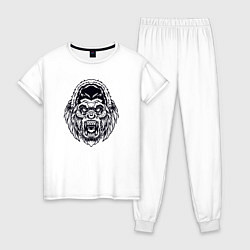 Пижама хлопковая женская B&W - Злая горилла, цвет: белый