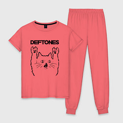 Пижама хлопковая женская Deftones - rock cat, цвет: коралловый