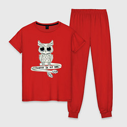 Пижама хлопковая женская Серебряная сова на кольце, цвет: красный
