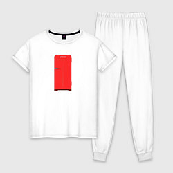 Пижама хлопковая женская Ретро холодильник Юрюзань красный, цвет: белый