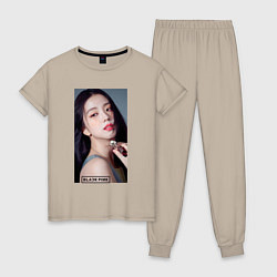 Пижама хлопковая женская Kim Jisoo, цвет: миндальный