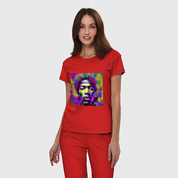 Пижама хлопковая женская Jimi Hendrix in color Glitch Art, цвет: красный — фото 2