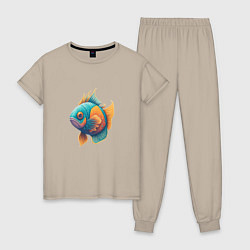 Пижама хлопковая женская Рыба мечты, цвет: миндальный