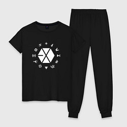 Пижама хлопковая женская Logo EXO, цвет: черный