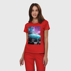 Пижама хлопковая женская Шаг в космосе, цвет: красный — фото 2