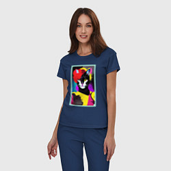 Пижама хлопковая женская Lady cat - pop art - neural network, цвет: тёмно-синий — фото 2