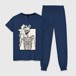 Пижама хлопковая женская Skeleton morning, цвет: тёмно-синий
