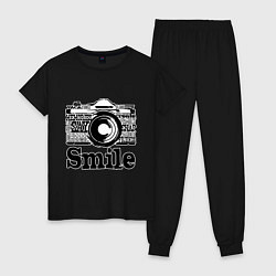 Пижама хлопковая женская Smile camera, цвет: черный