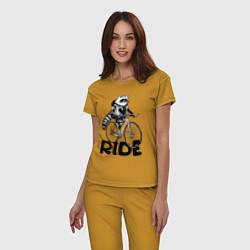 Пижама хлопковая женская Raccoon ride, цвет: горчичный — фото 2