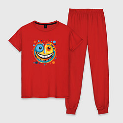 Пижама хлопковая женская Ритмичный cмайлик, цвет: красный