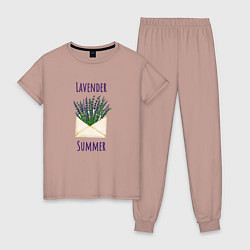 Пижама хлопковая женская Lavender Summer - букет лаванды в конверте, цвет: пыльно-розовый
