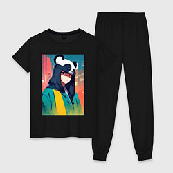 Пижама хлопковая женская Девчонка-панда - аниме, цвет: черный