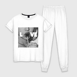 Пижама хлопковая женская Непристойная девушка с чупа чупсом, цвет: белый