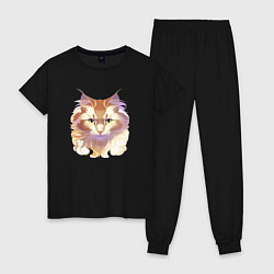 Пижама хлопковая женская Теплый кот, цвет: черный