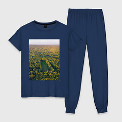 Пижама хлопковая женская Футбольное поле с высоты, цвет: тёмно-синий