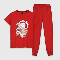 Пижама хлопковая женская Луффи - gear 5, цвет: красный