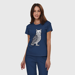 Пижама хлопковая женская Кошка сова, цвет: тёмно-синий — фото 2