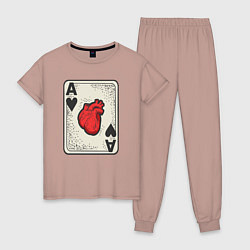 Пижама хлопковая женская Туз сердца, цвет: пыльно-розовый