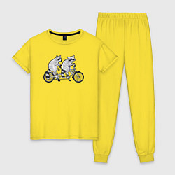 Пижама хлопковая женская Енотики на велике, цвет: желтый