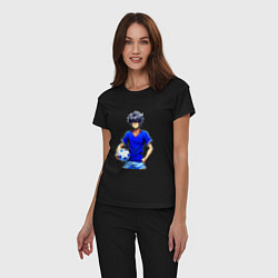 Пижама хлопковая женская Футболист в синей майке, цвет: черный — фото 2