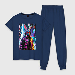 Пижама хлопковая женская Cool hare - cyberpunk - metropolis, цвет: тёмно-синий