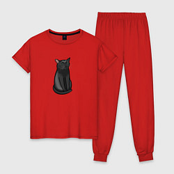 Пижама хлопковая женская Кот с пустым взглядом - мем, цвет: красный