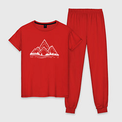 Пижама хлопковая женская Лес и горы, цвет: красный